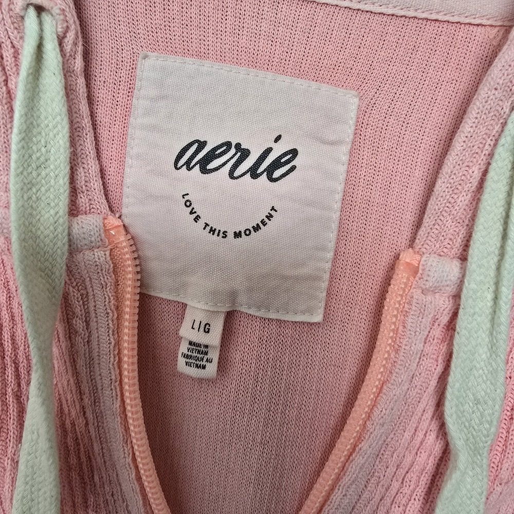 Aerie Wonder Full Zip Hoodie Sweatshirt Size L Pink Oversized Pockets Textured - Picture 10 of 11